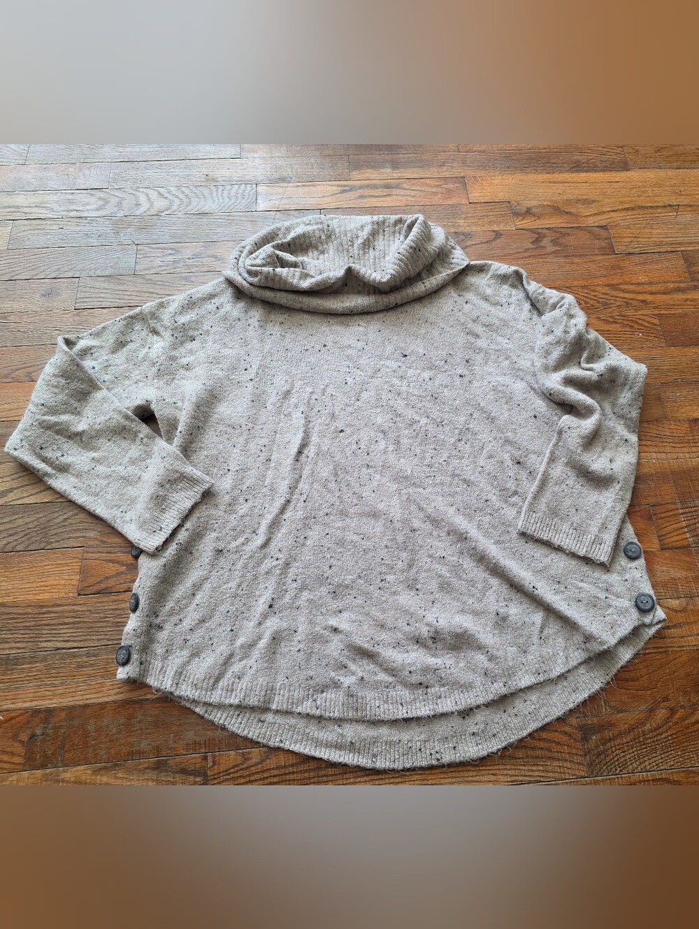 Relaxed Cowl Neck Speckled Sweater in Taupe